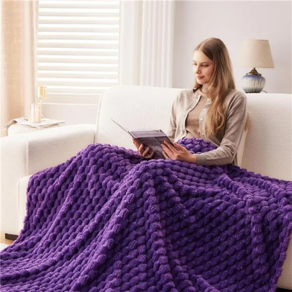 Super Soft Throw Blanket Purple Premium Silky Flannel Fleece 3D Clouds 50